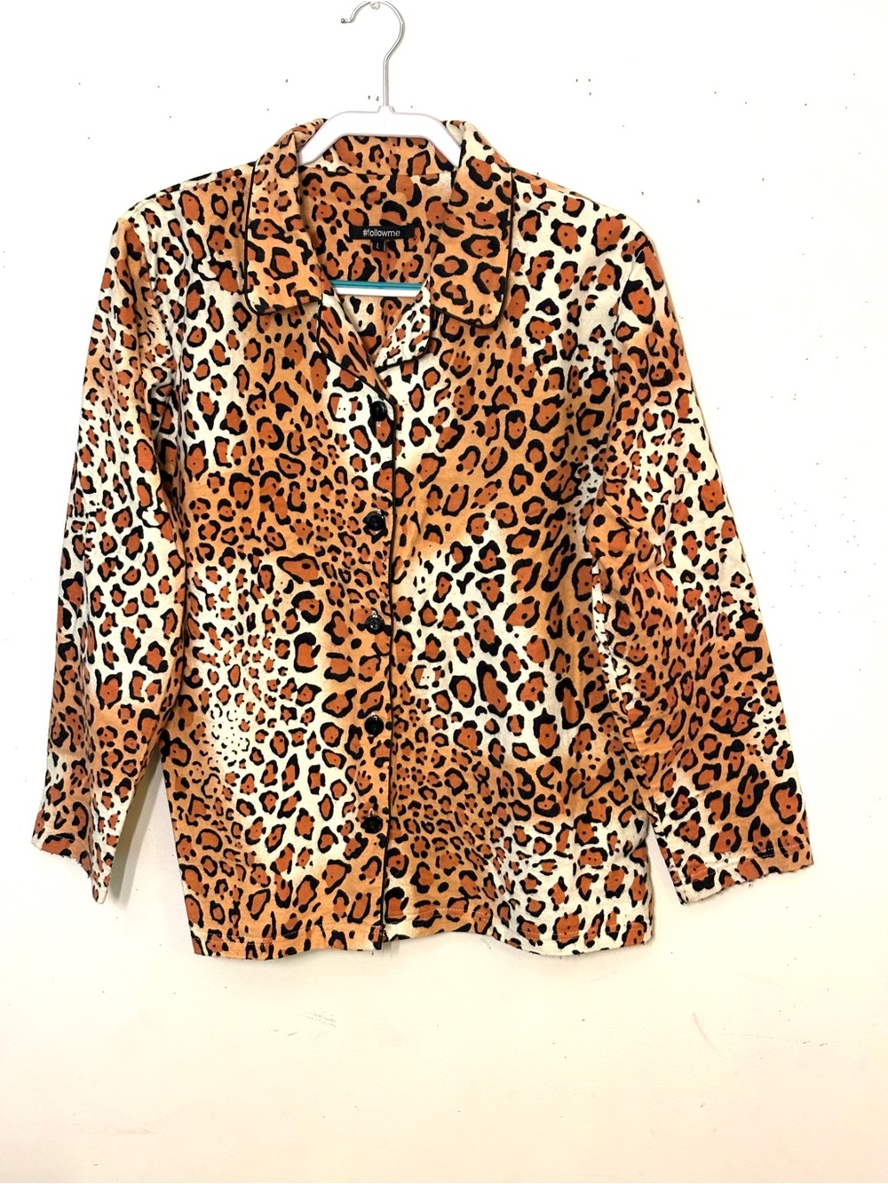 Leopard Print Button-Up Pajama Shirt - Orange, Black, White. Size L. NWOT.